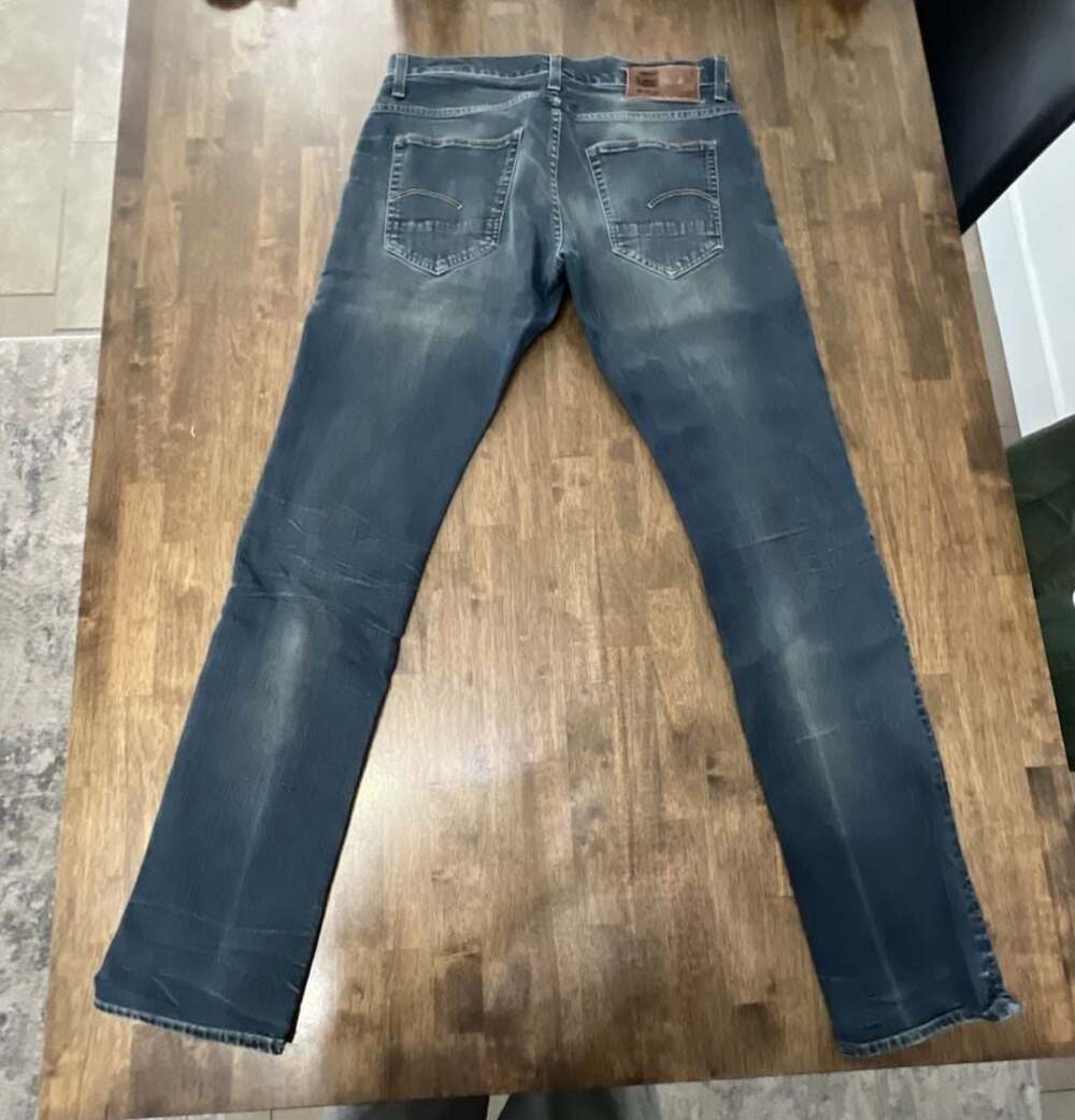 G-Star RAW 3301 Super Slim Distressed Blue Denim Jeans Size 33x34